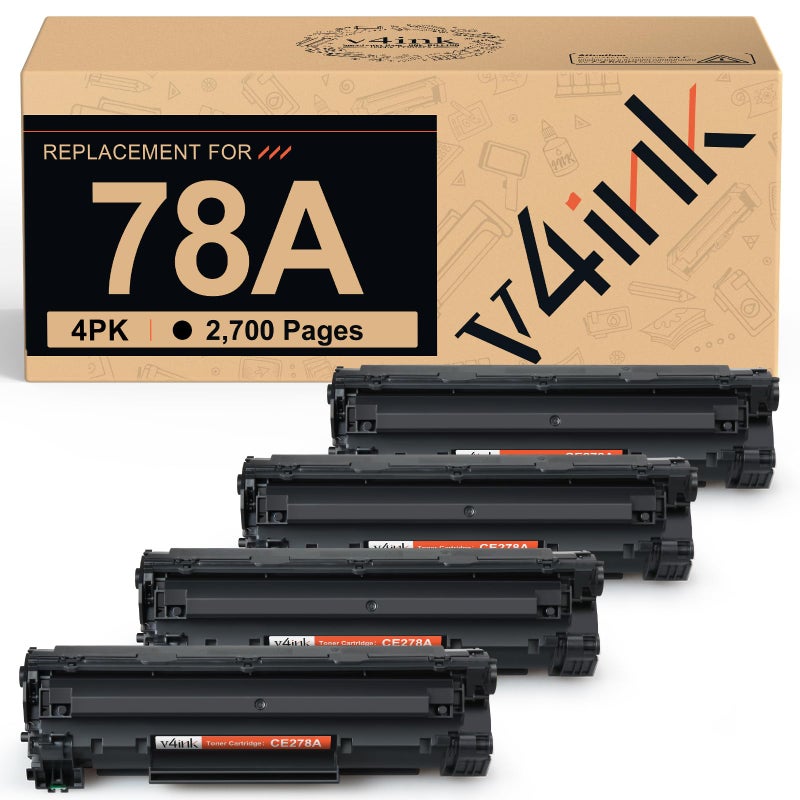 v4ink 4PK Compatible CE278A Toner Cartridge Replacement for HP 78A CE278A Toner Cartridge Black Ink for HP Pro M1536dnf MFP P1606dn P1600 P1566 P1560 Printer - Image 1